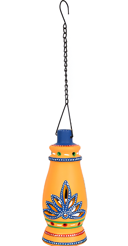 HANDMADE HANDPAINTED TERRACOTTA DECORATIVE BOTTLE HANGING LANTERN