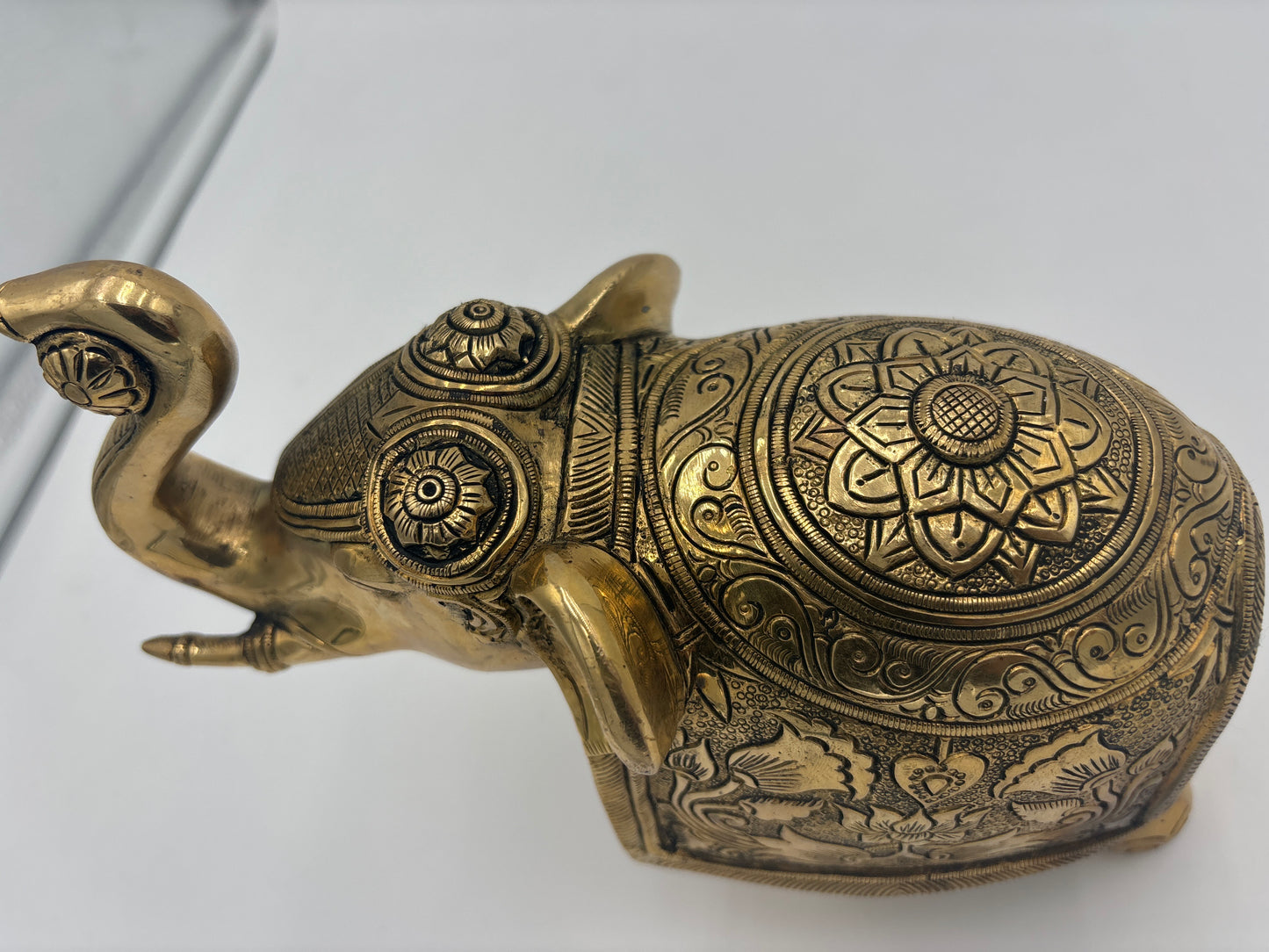 Handcrafted Brass Elephant Statue from India - 8.5" x 8" x 4"