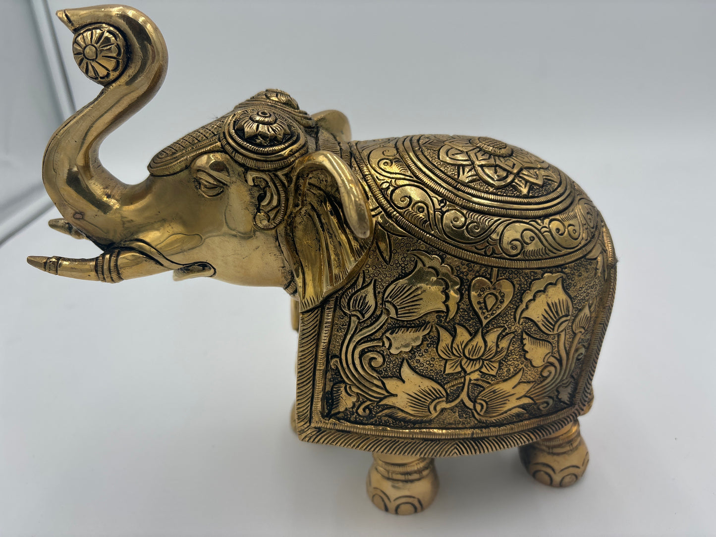 Handcrafted Brass Elephant Statue from India - 8.5" x 8" x 4"