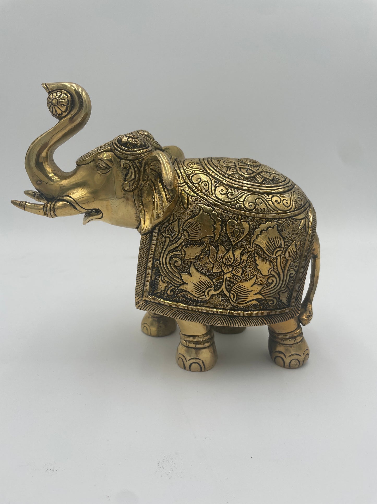 Handcrafted Brass Elephant Statue from India - 8.5" x 8" x 4"