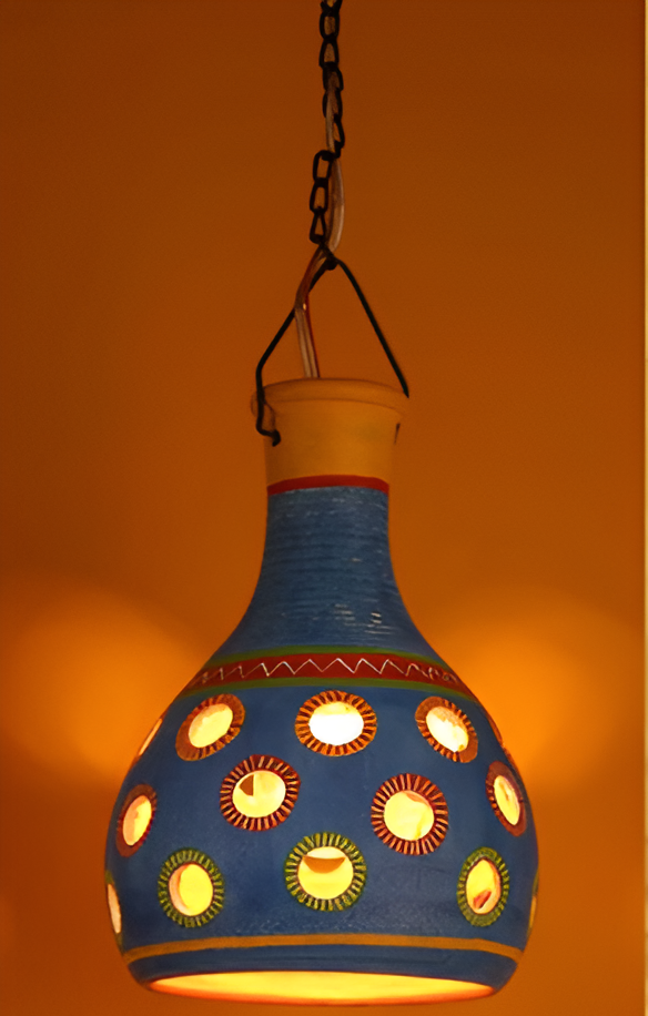 Terracotta Pendant Lamp In Azure Blue