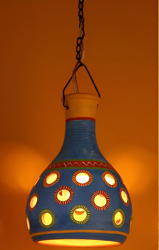 Terracotta Pendant Lamp In Azure Blue