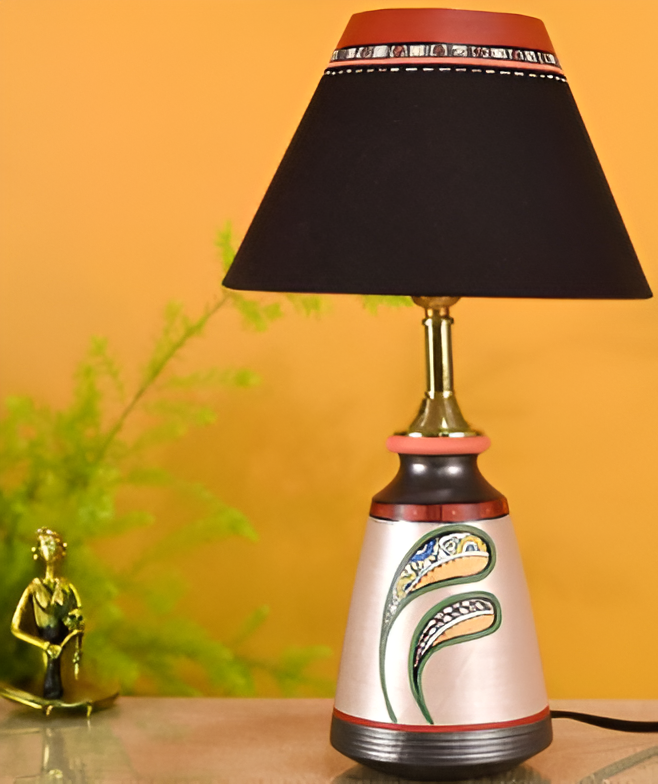 TERRACOTTA FLORAL LEAF ART PATTERN TABLE LAMP