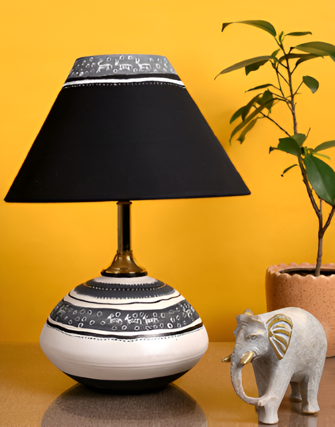 HANDMADE HANDPAINTED TERRACOTTA WARLI ART TABLE LAMP