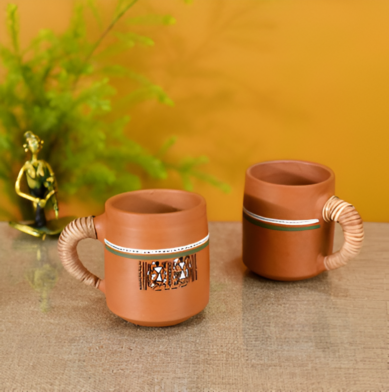 Earthen Cups with Caned Handle (Set of 2)