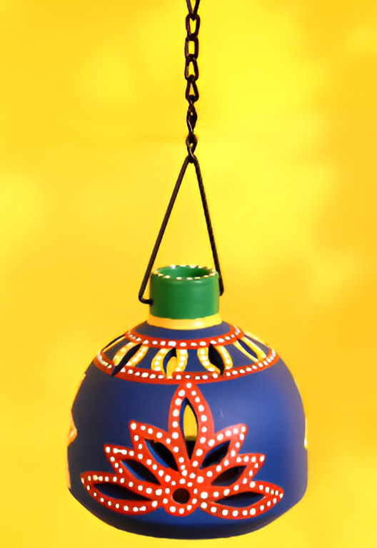 HANDMADE HANDPAINTED TERRACOTTA DECORATIVE MATKI SHAPE HANGING LANTERN