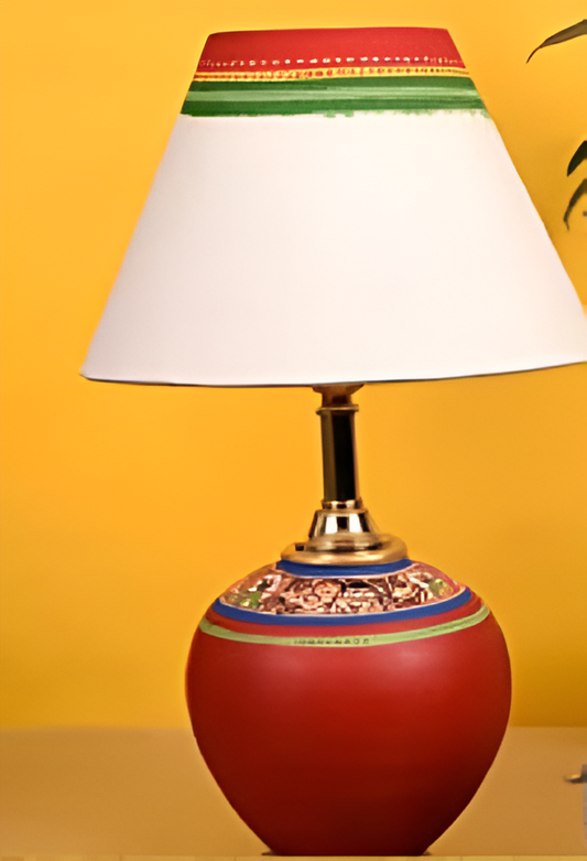 HANDMADE HANDPAINTED TERRACOTTA MADHUBANI ART TABLE LAMP