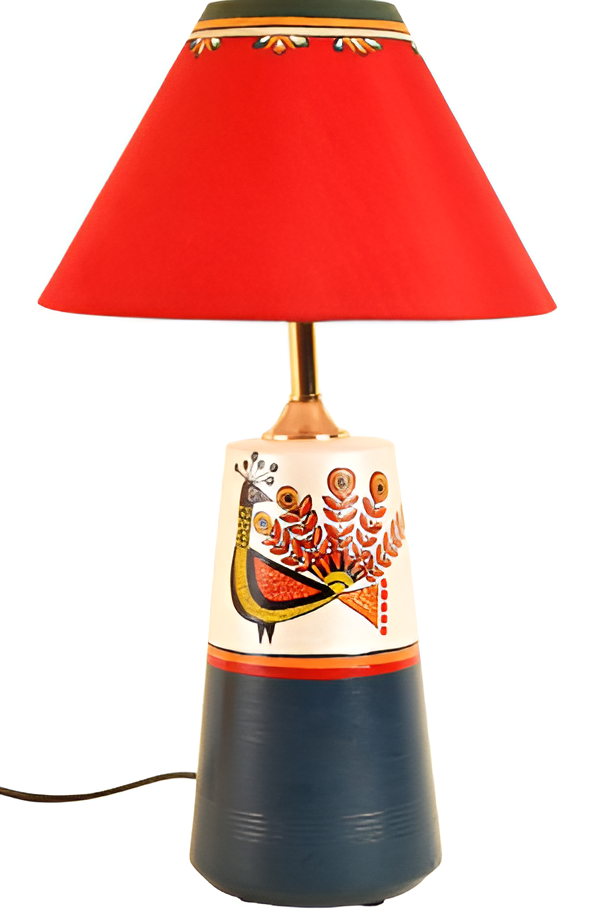 TERRACOTTA DANCING PEACOCK ART PATTERN TABLE LAMP