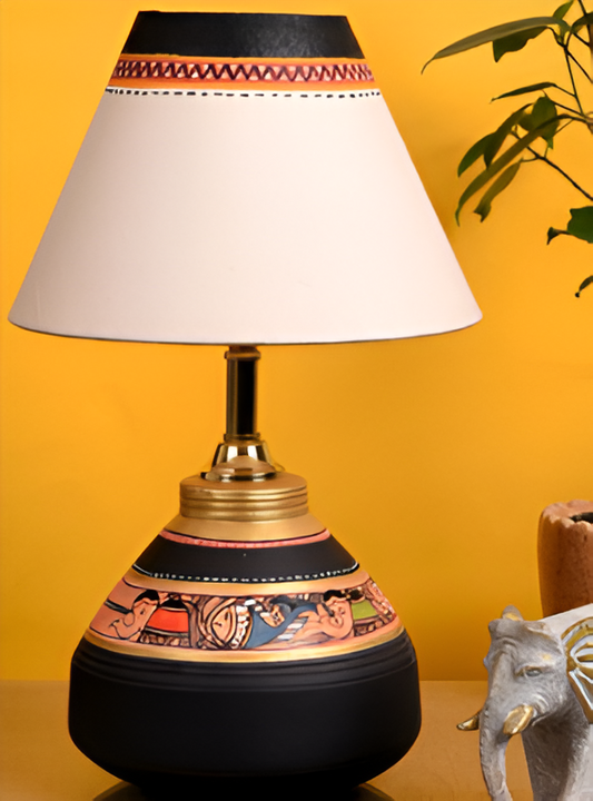 HANDMADE HANDPAINTED TERRACOTTA MADHUBANI ART TABLE LAMP