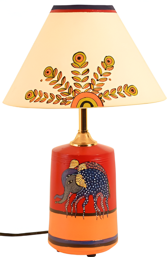 HANDMADE HANDPAINTED TERRACOTTA ELEPHANTI ART TABLE LAMP