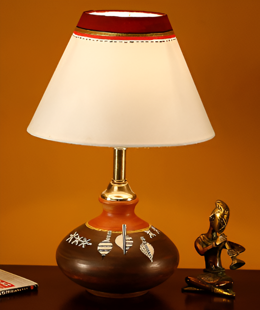 HANDMADE HANDPAINTED TERRACOTTA LEAF ART TABLE LAMP